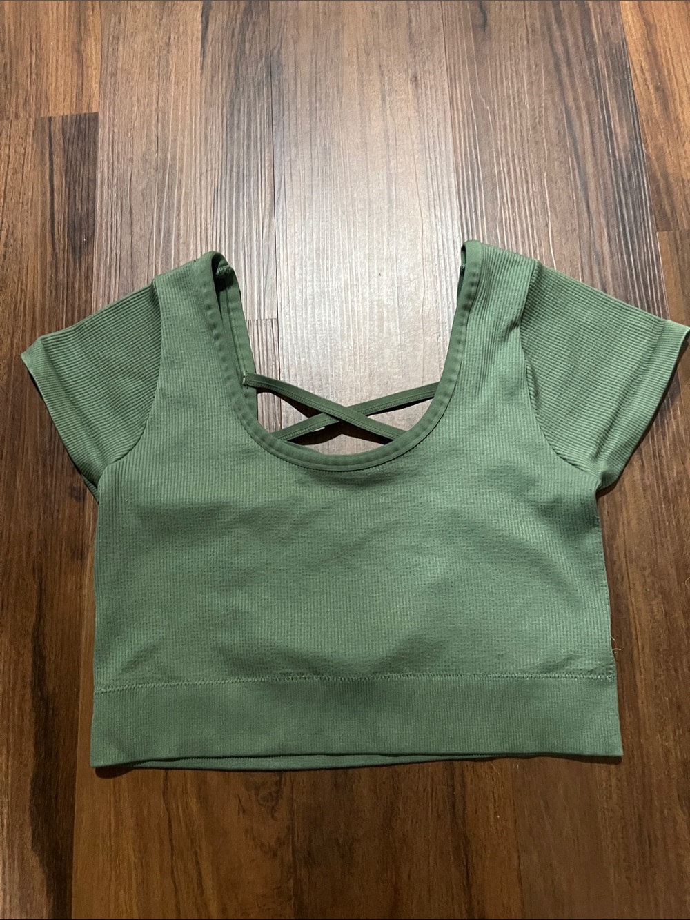 aerie Olive Green Ribbed Crisscross Scoop Crop Top